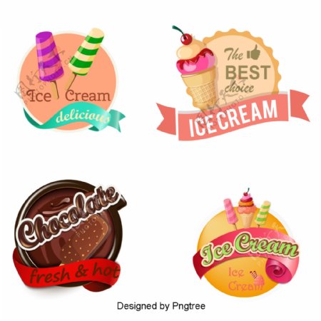 美丽卡通可爱冰淇淋甜点饮料标签