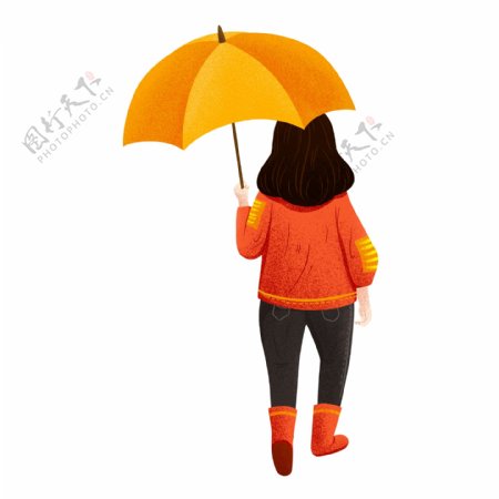 打伞的背影少女png元素