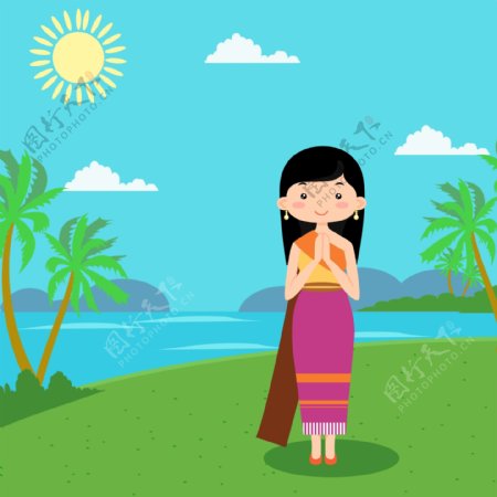 卡通泰国传统的女性