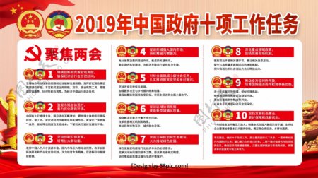 党建风2019年中国政府十项工作任务展板
