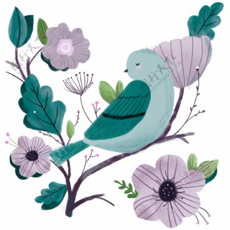 花与鸟清新春天装饰图案