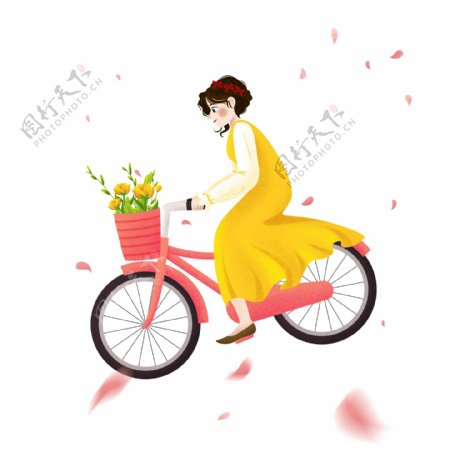 小清新骑着自行车出行的可爱女孩
