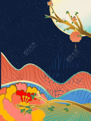 流光溢彩春节大年初一拜年插画背景