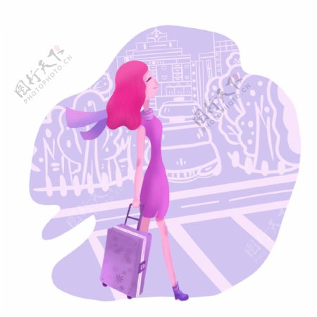 粉色紫色独立女性虚实象生出差行李箱