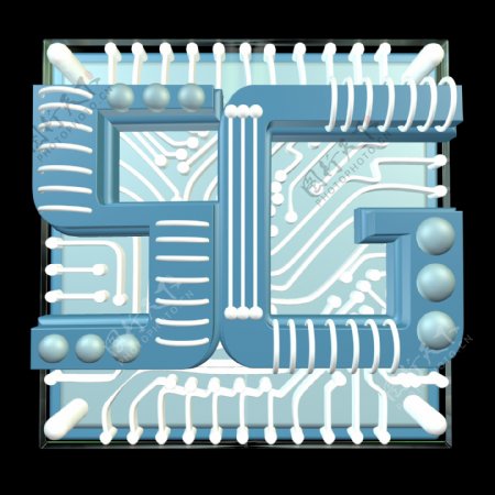 立体C4D科技感蓝色高科技5G芯片