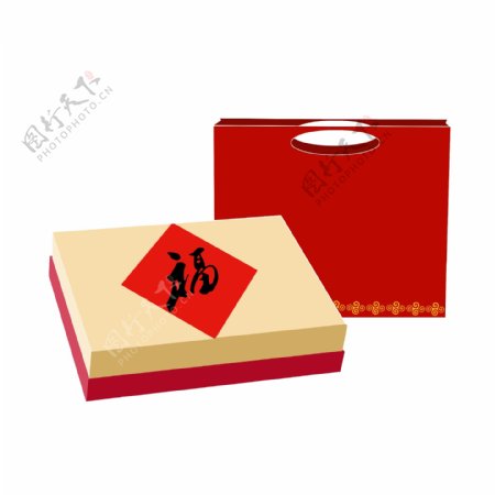 春节年货糖茶礼盒中式传统红色礼盒手提袋