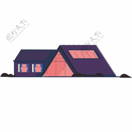 紫色深色房子简约线条建筑插画矢量素材
