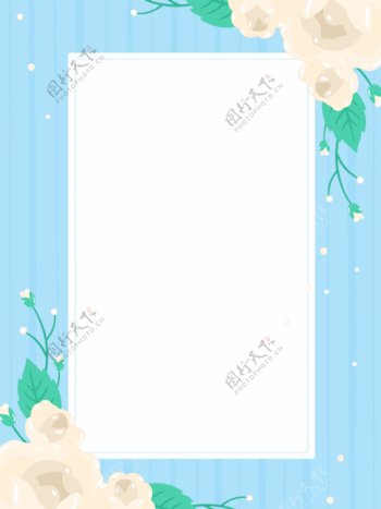 蓝色木纹文艺花朵花瓣画框背景图