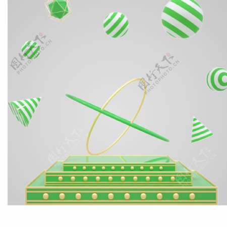C4D绿金色立方体晶格电商海报舞台免抠图