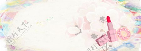 美妆节手绘几何蝴蝶叶子黄banner