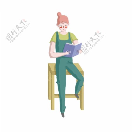 世界读书日女孩坐在椅子上看书
