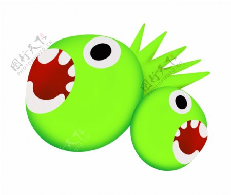 凶恶的绿色细菌插画