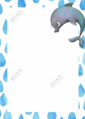海豚边框手绘插画