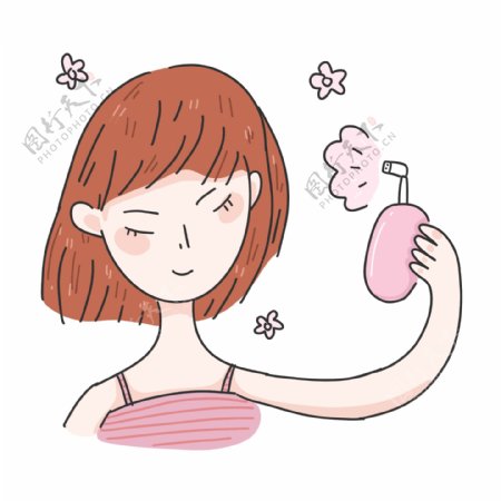 喷香水的小女孩插画