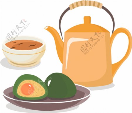 中式下午茶茶壶茶杯矢量