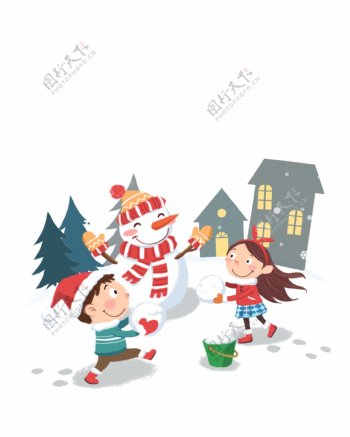 冬日圣诞节卡通手绘雪人戴圣诞帽人物背景