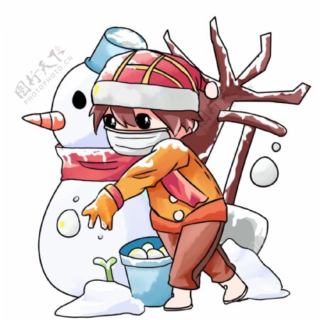 寒冷冬季打雪仗插画