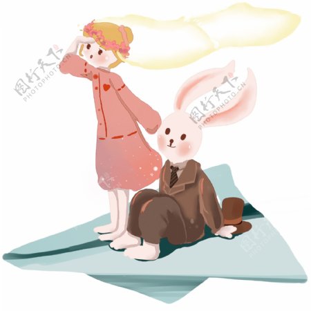 坐着纸飞机去旅行的兔子先生和粉色女孩儿之梦幻系列三