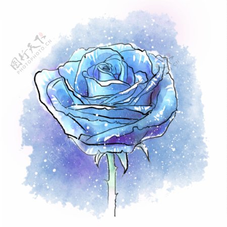 水彩手绘玫瑰蓝色妖姬花朵花卉花瓣小清新
