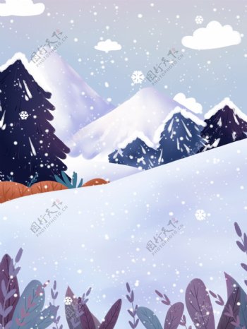 手绘雪峰上的雪景背景素材
