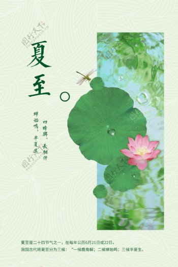 中国风24节气夏至清新绿色荷花海报