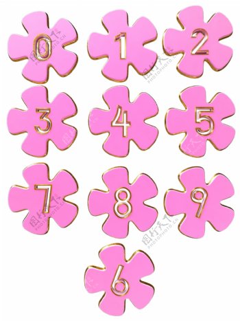 粉色樱花镂空金色镶边数字通用元素PSD