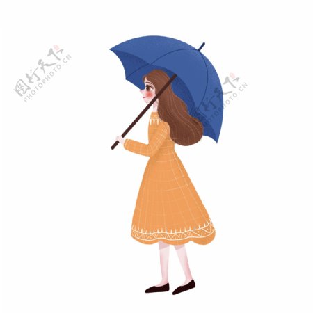 手绘小清新撑着伞的女孩子