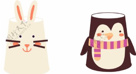 创意纸杯小兔企鹅