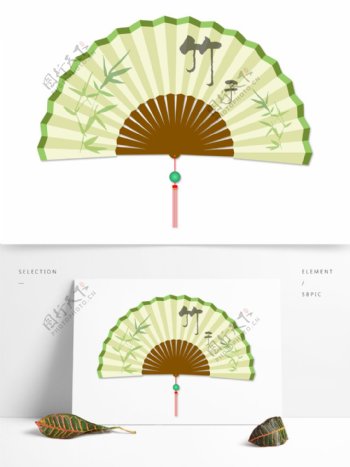手绘古典中国风竹画扇子矢量图