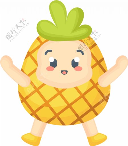 卡通菠萝凤梨水果可爱矢量元素黄色