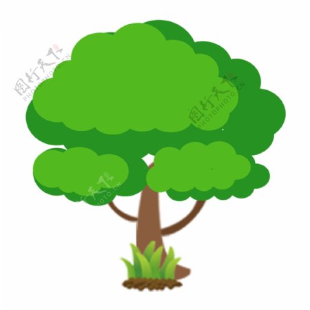 绿色水彩树木卡通透明素材