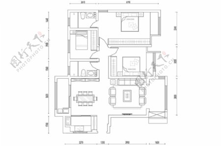 三房户型CAD平面方案