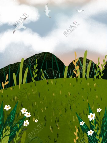 手绘夏季户外草地背景设计