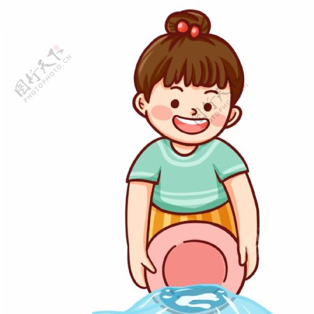 卡通手绘玩水的的女孩子