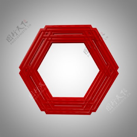 C4D创意红色复古六边形装饰边框