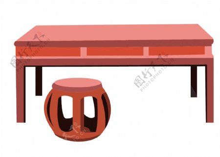 红色桌子凳子