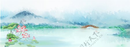 中国风水墨绿夏季荷塘背景