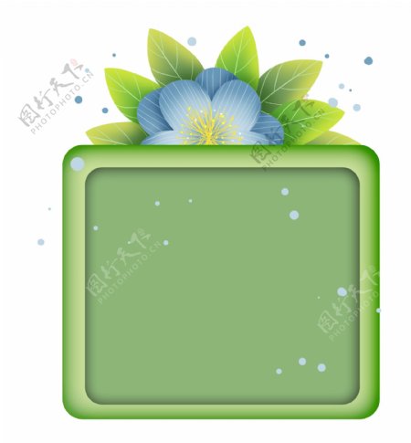 蓝色花朵绿色文字框
