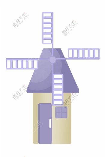 浅紫色的风车建筑插画