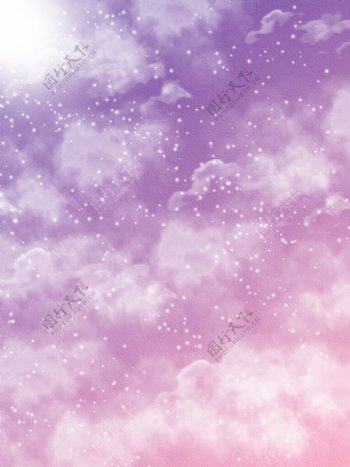手绘紫色渐变色唯美浪漫天空白云背景