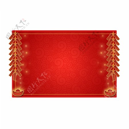 方形红色鞭炮元宝春节喜庆中国风边框