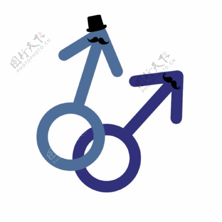 清新手绘胡子礼帽男男蓝色男同性恋性别符号