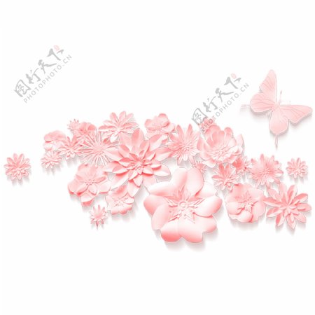粉色花朵和蝴蝶素材