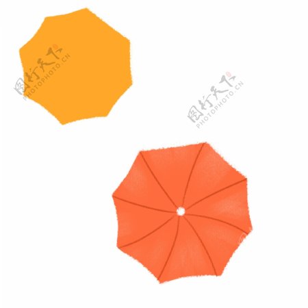 手绘橙色黄色雨伞设计元素