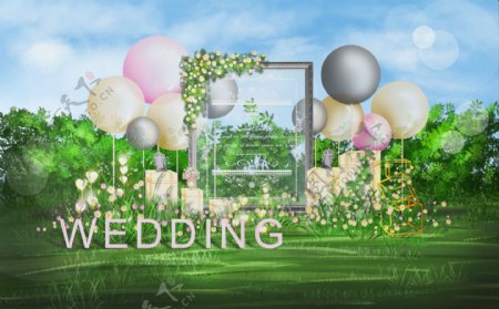 气球主题户外婚礼合影区