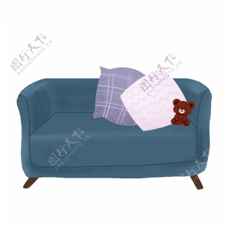 蓝色家具沙发抱枕元素设计
