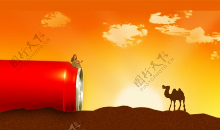沙漠骆驼黄昏背景