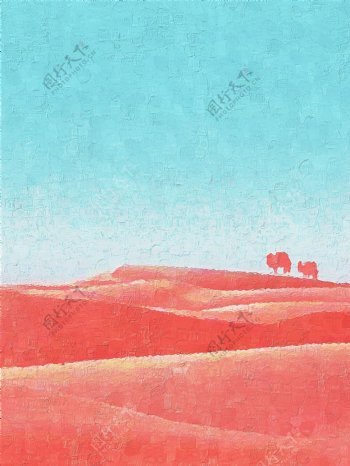 北欧小清新莫兰迪沙漠骆驼油画ins装饰画