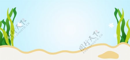 浅蓝色植物电商banner背景设计