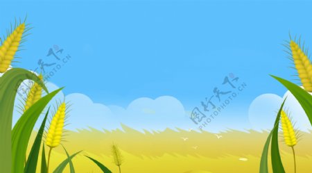 清新风手绘小麦风景插画背景